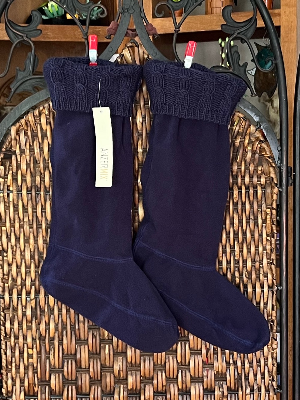 Boot Sock Tall Fleece Navy Knit AnzerMix NWT